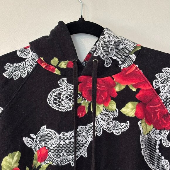 Forever 21 Cropped Floral Lace Print Hoodie, Size Medium - Picture 3 of 11